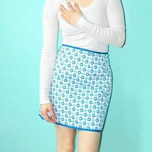 GAP Blue Vintage 2000s Reversible Floral High Waist Mini Skirt